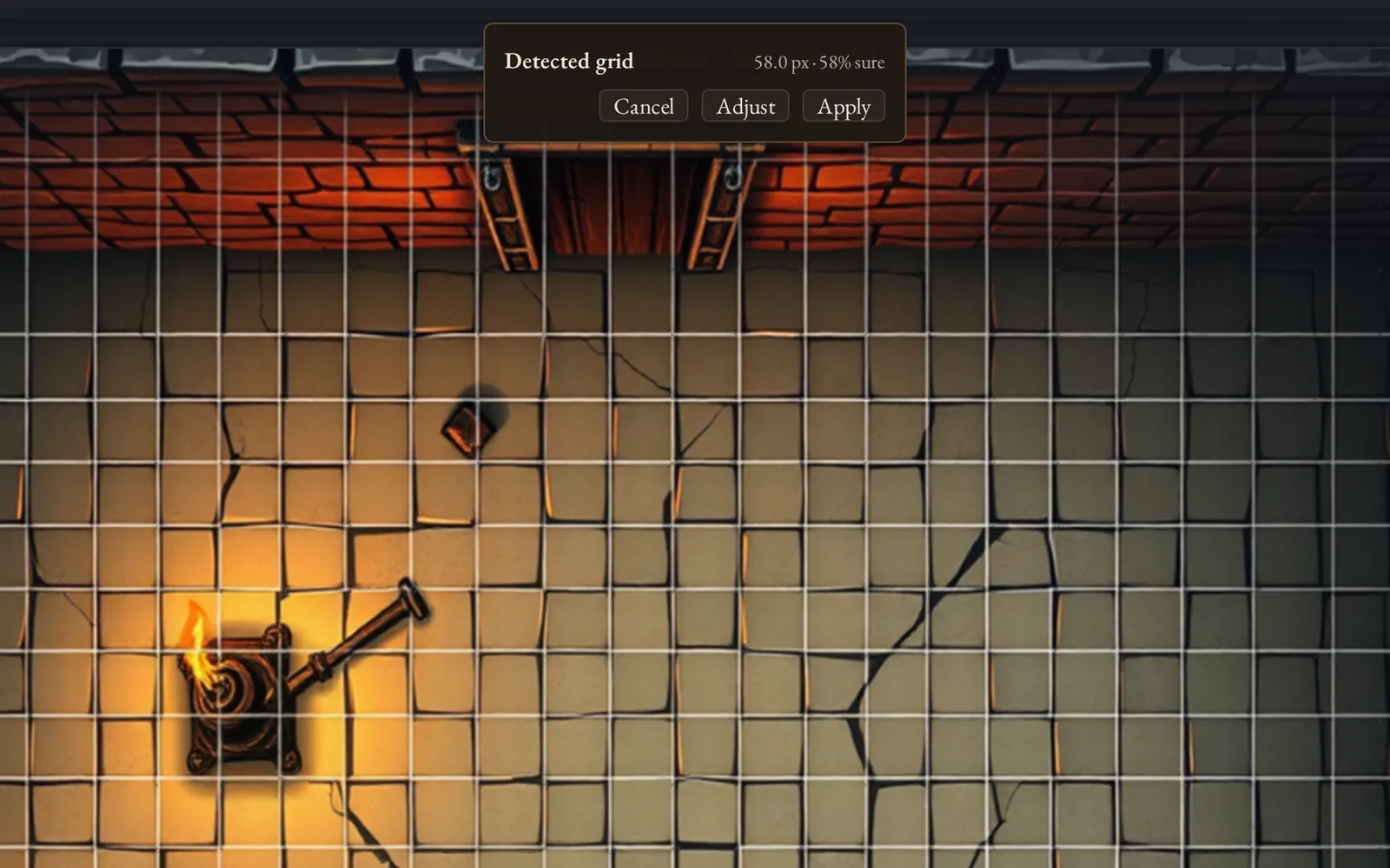Automatic grid detection aligning a battle map in Castle VTT